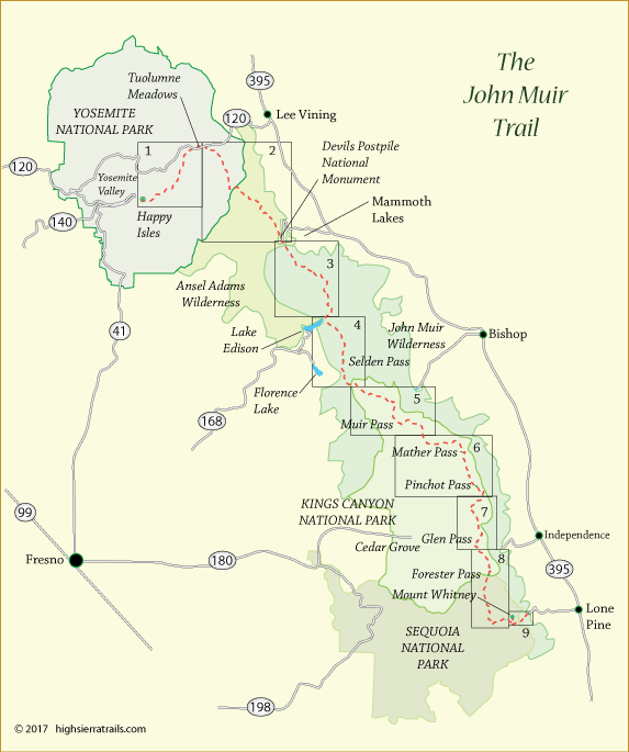 John Muir Trail Map, CA