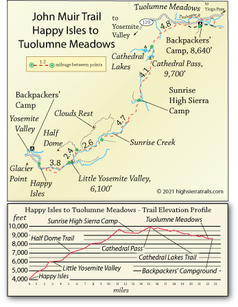 John Muir Trail Map of Reds Meadow area, CA