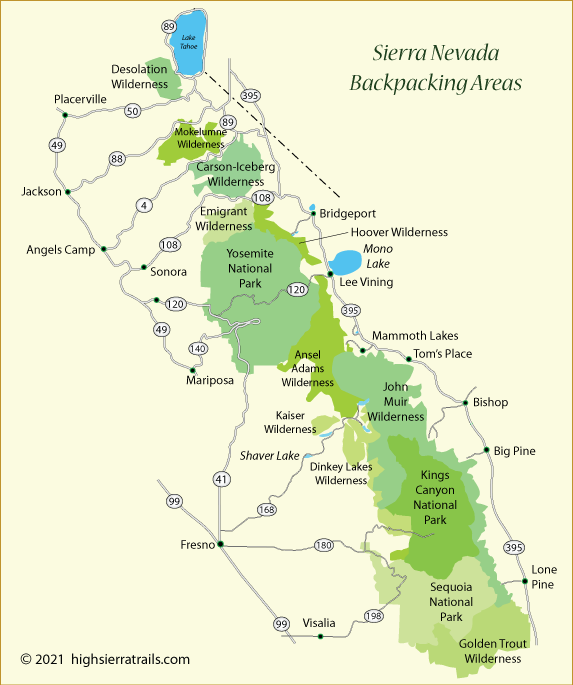 map of Sierra Nevada, CA